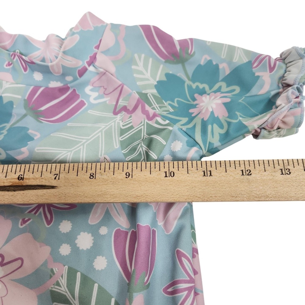 RUFFLEBUTTS Swim Set Girls 4T Blue Floral Ruffle Rash Guard Top Bottoms Beach - Picture 2 of 9